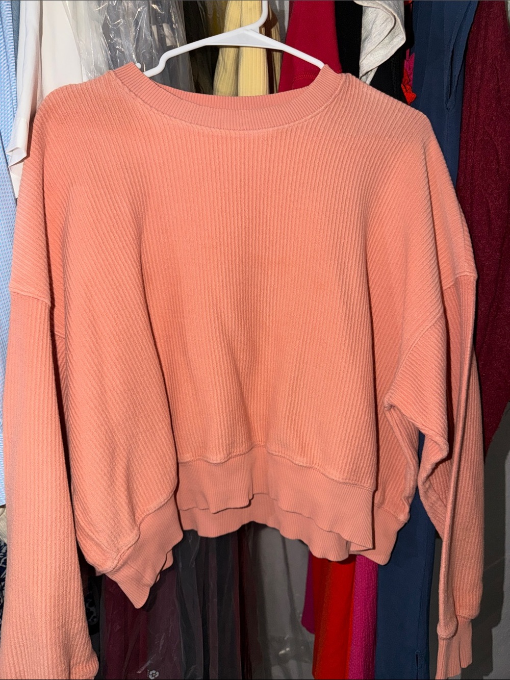 aerie Ribbed Crewneck Sweater in Coral Peach